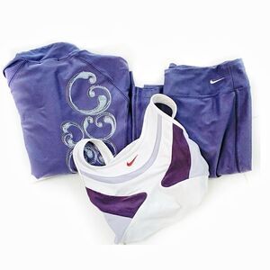 3 piece Nike pants set plum embroidered s-xs